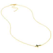 Load image into Gallery viewer, 14K Yellow Gold Black Enamel Sideways Cross Necklace
