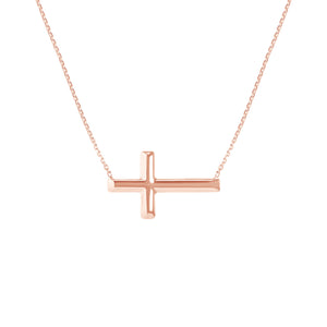 14k Gold East-to-West Sideways Cross Adjustable Necklace