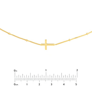 14K Gold Saturn Chain Cross Adjustable Choker Necklace