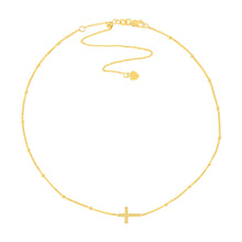 Load image into Gallery viewer, 14K Gold Saturn Chain Cross Adjustable Choker Necklace
