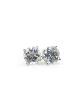 Load image into Gallery viewer, Round White Topaz and 10K White Gold Stud Friction Post Earrings 2.50tcw.
