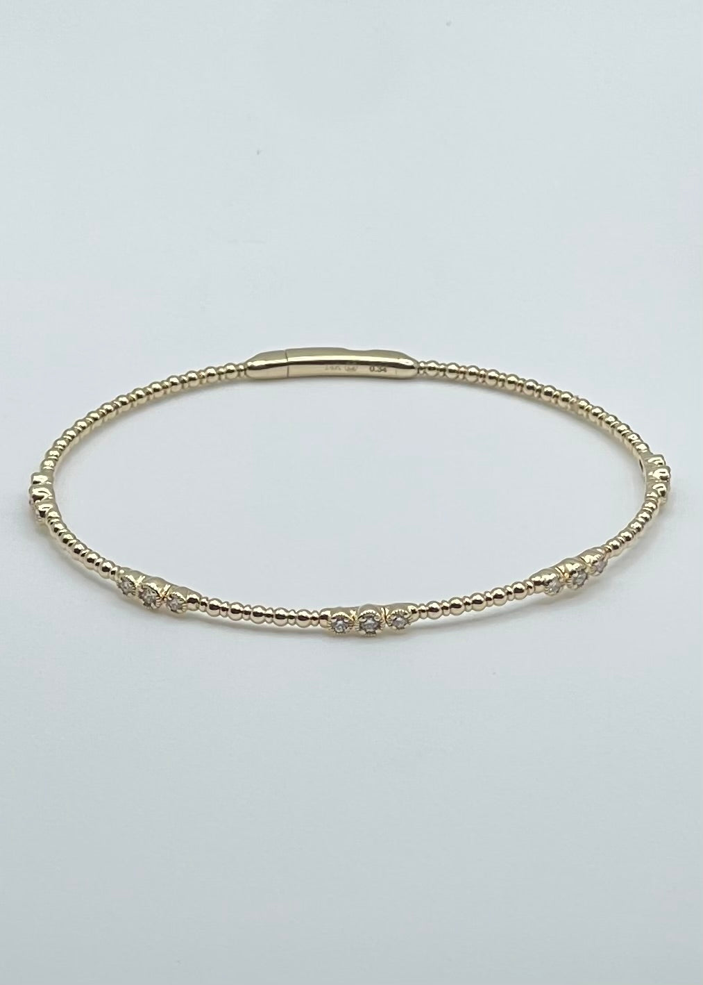 Bezel Set Beaded 14K Yellow Gold and Diamond Flexi Bangle - 0.34ctw