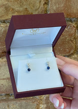 Load image into Gallery viewer, Sapphire and Diamond Platinum Dangle Earrings - 0.39ct Diamonds, 0.58ct Sapphires
