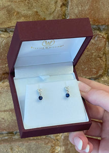 Sapphire and Diamond Platinum Dangle Earrings - 0.39ct Diamonds, 0.58ct Sapphires