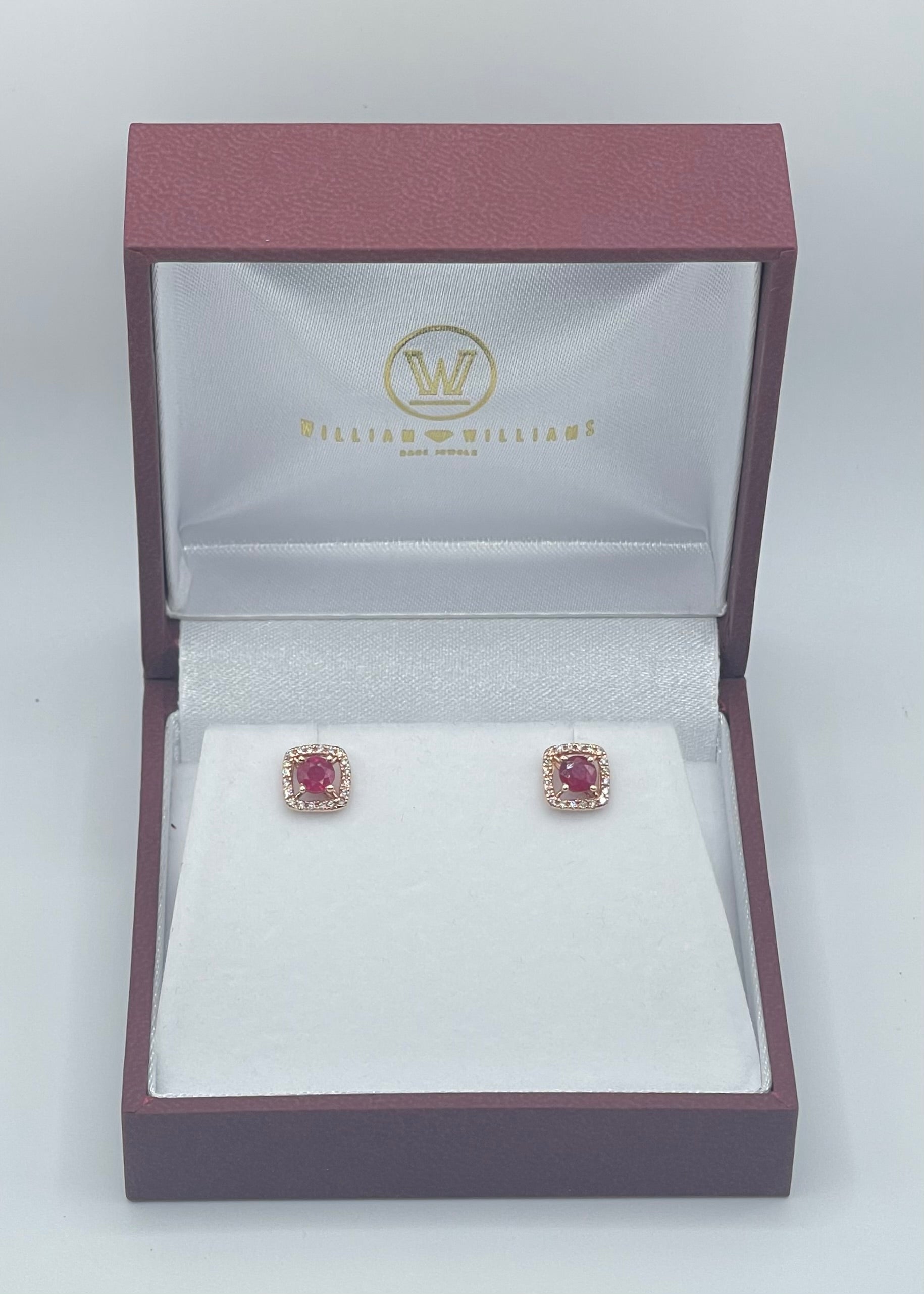 Enchanting 14K Rose Gold 0.70ctw Round Ruby and 0.20ctw Diamond Square Stud Earrings