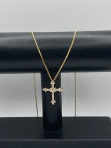 Diamond and 14k Yellow Gold Cross Necklace