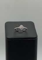 14k White Gold Diamond Quatrefoil Ring - Beaded Band Design with Intricate Detailing