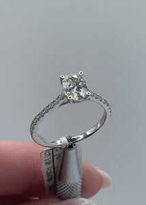 14K White Gold Oval-Cut Diamond Engagement Ring - 0.89 Carat, Lab G-H VS1