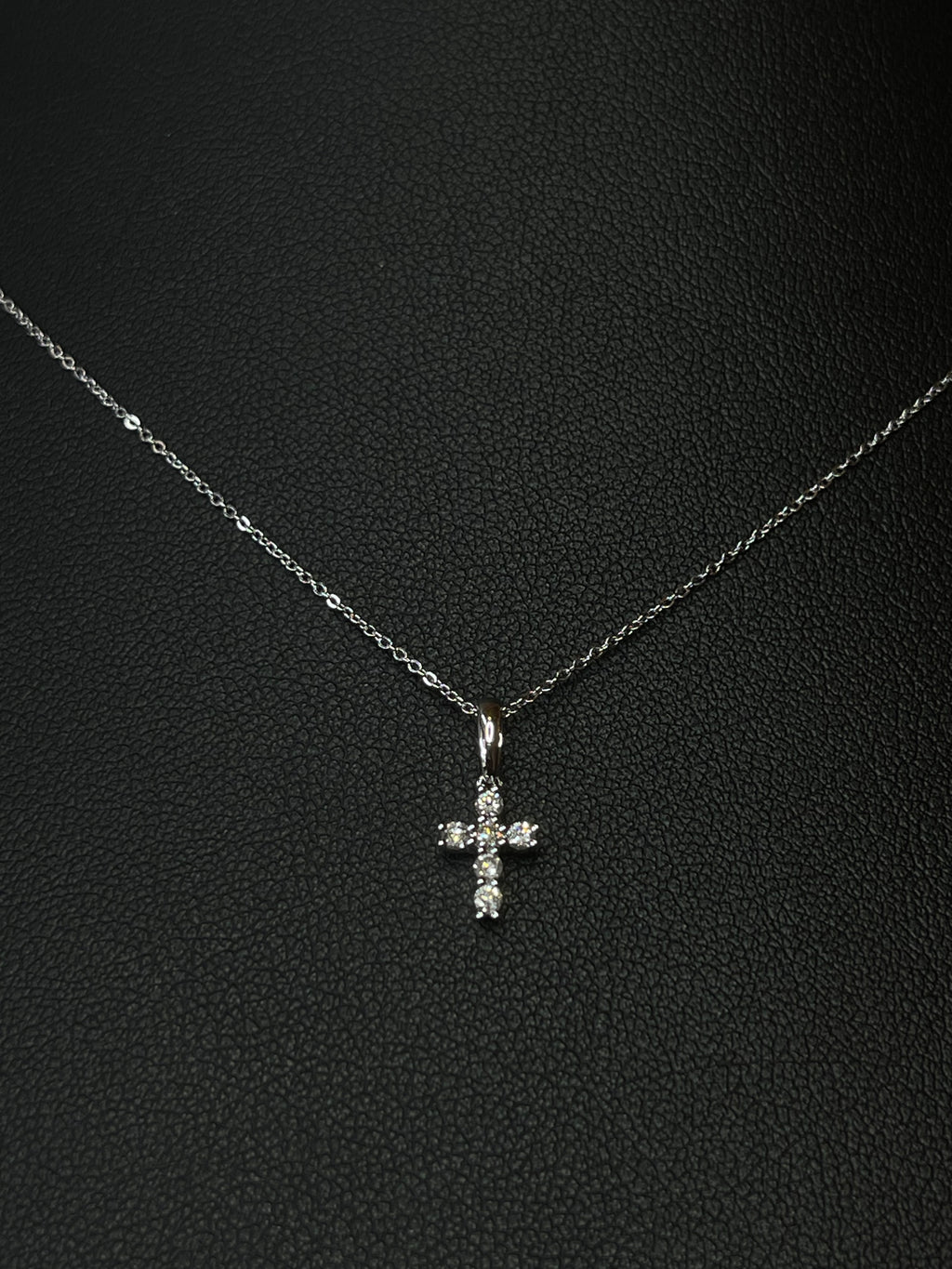 Dainty Mini Diamond Cross Necklace in 14k White Gold
