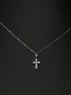 Dainty Mini Diamond Cross Necklace in 14k White Gold
