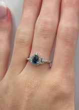 Load image into Gallery viewer, 14k White Gold Pear Shape Sapphire and Diamond Halo Ring
