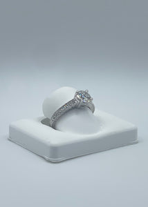 Classic 14K White Gold Round-Cut Diamond Engagement Ring with Engraved Band - 0.97 Carat, Lab F VS1