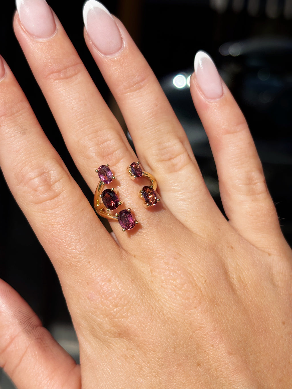 14K Yellow Gold Pink Tourmaline Cuff Ring