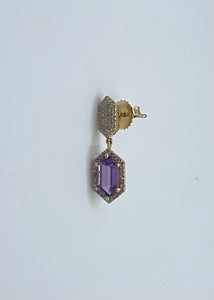 14k Yellow Gold Diamond and Amethyst Dangle Earrings