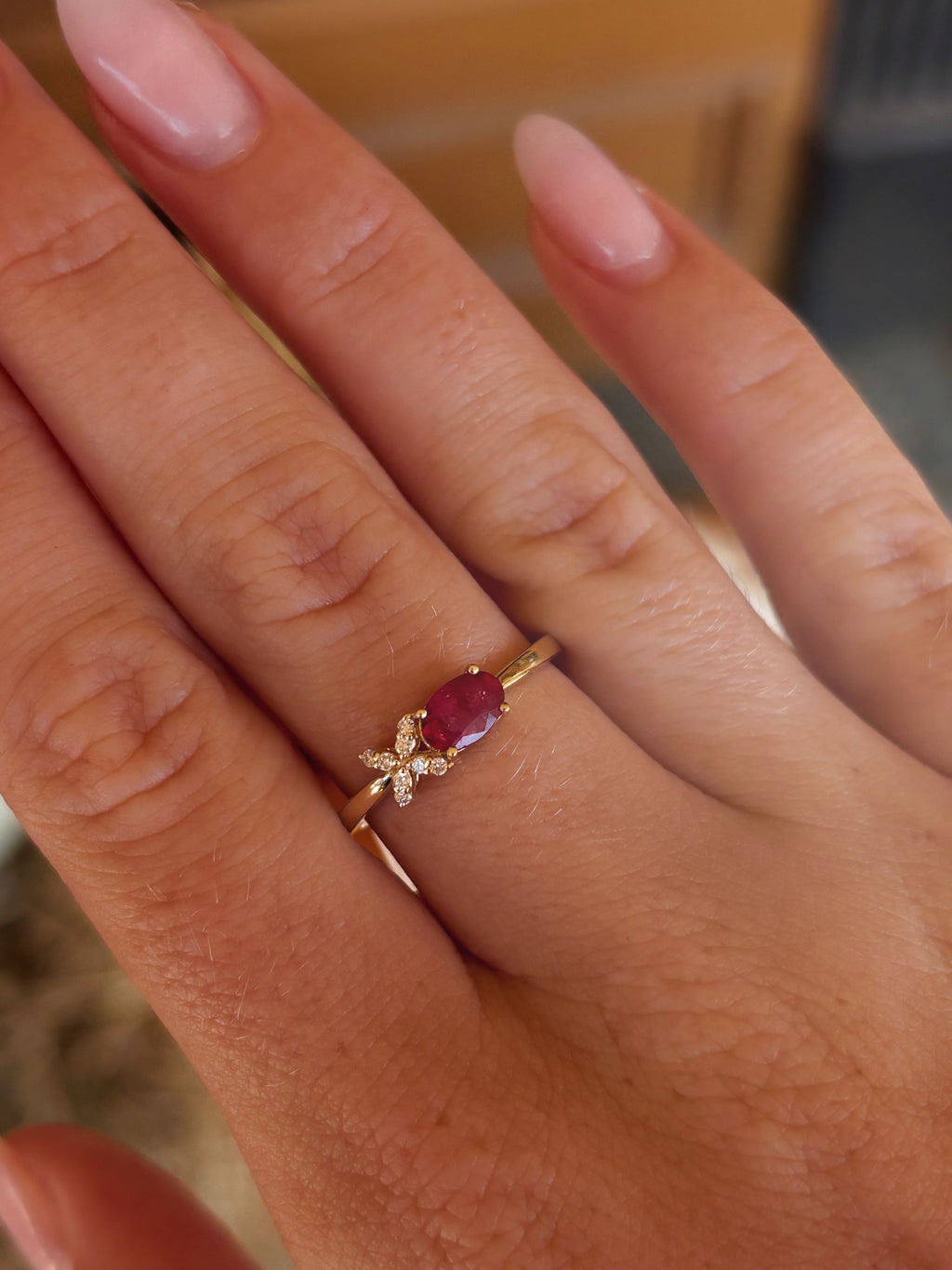 14K Yellow Gold XO Ruby and Diamond Ring