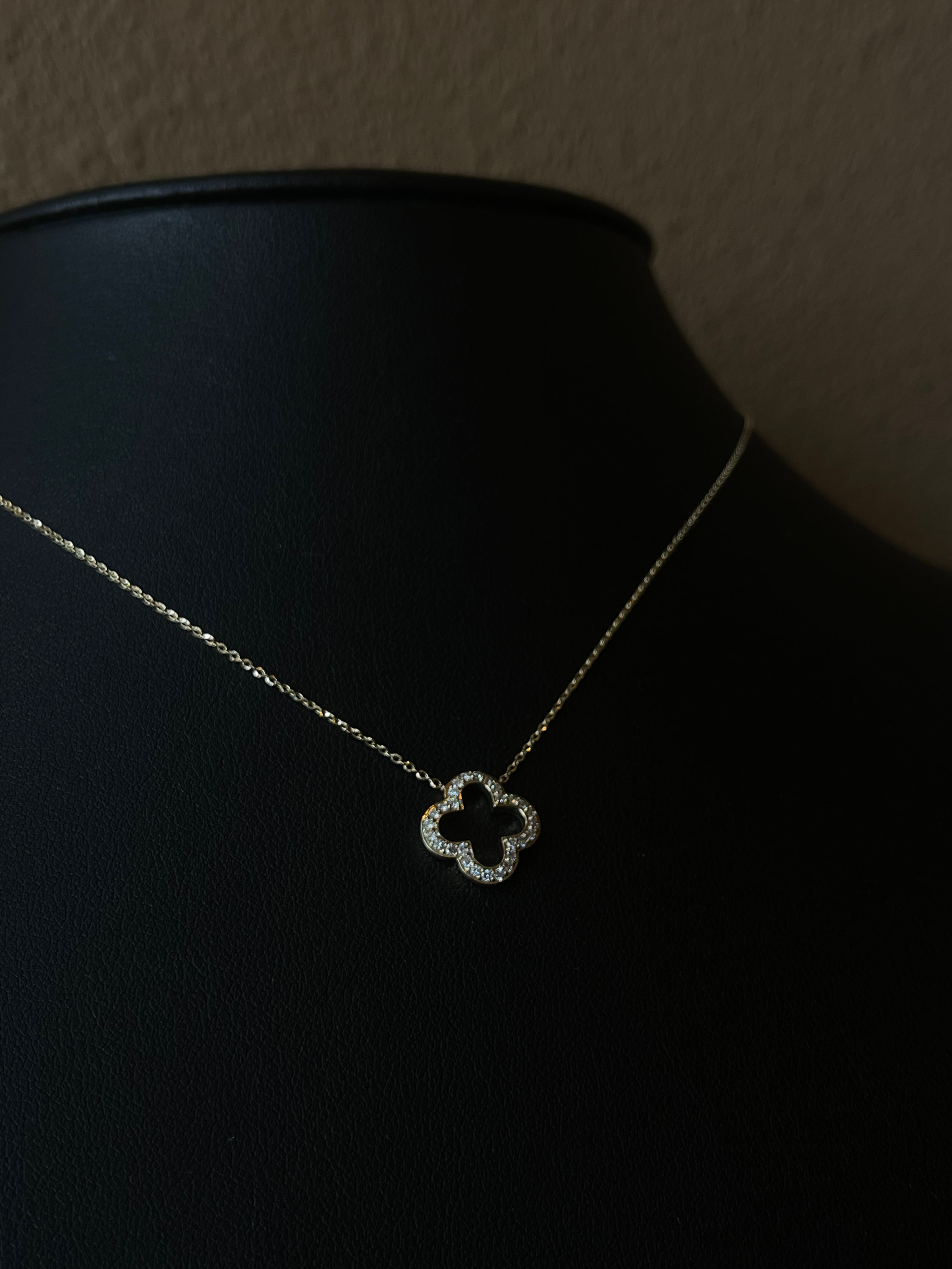14k Yellow Gold Quatrefoil Necklace with Diamond Accents