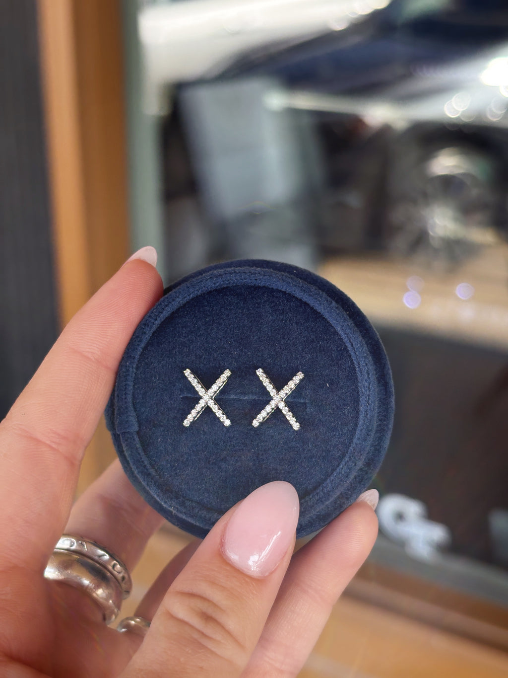 18K White Gold + Diamond X Earrings