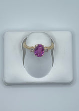 Load image into Gallery viewer, Elegant 18k Yellow Gold Pink Sapphire Ring with 0.20ct Diamonds, Size 6.5
