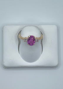 Elegant 18k Yellow Gold Pink Sapphire Ring with 0.20ct Diamonds, Size 6.5