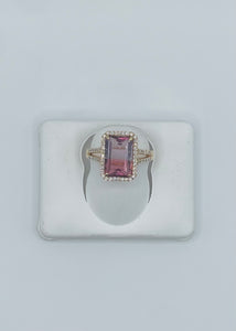 18k Yellow Gold Pink and Lavender Bi-Color Tourmaline & Diamond Ring, Size 7