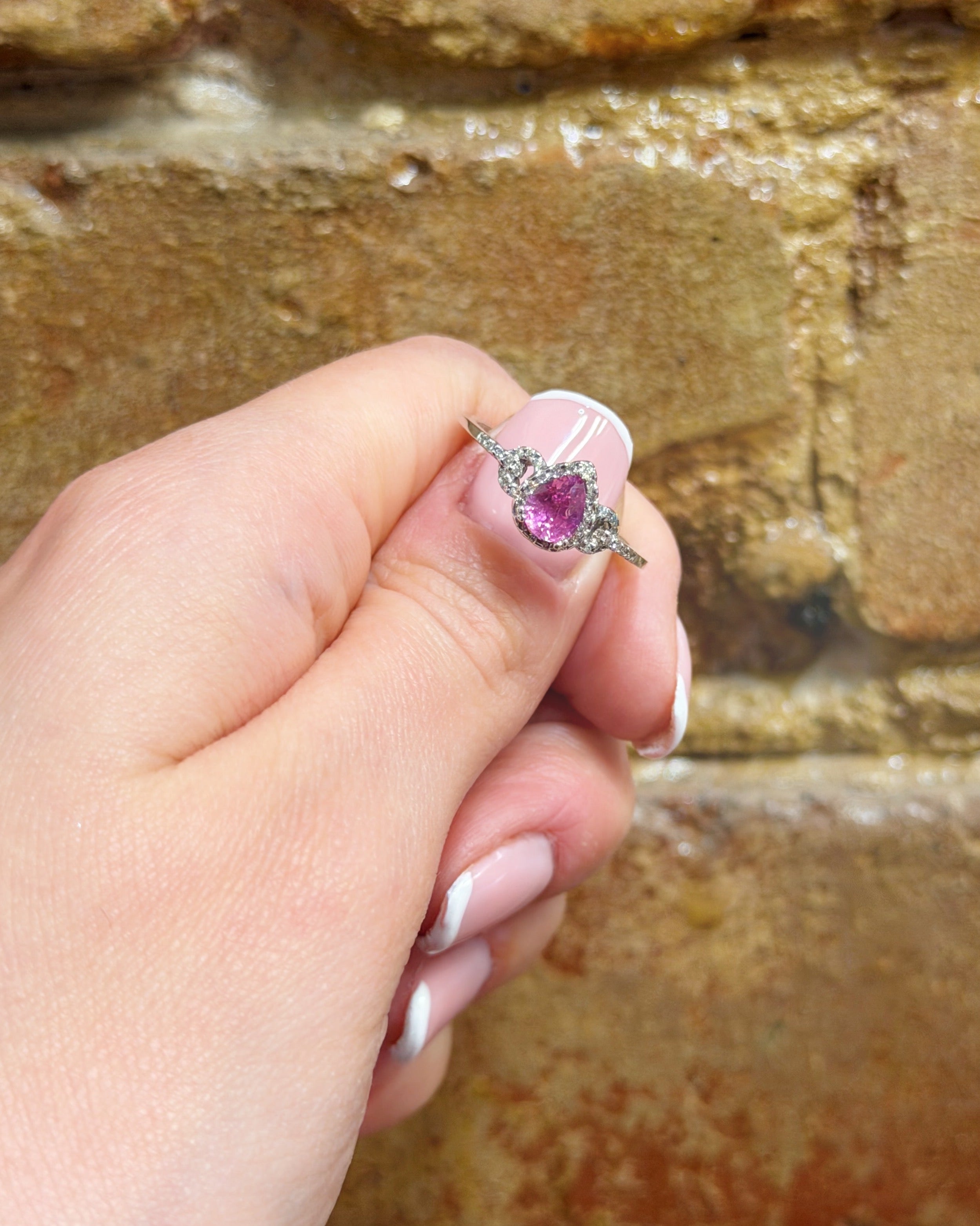 Pink Sapphire Diamond Halo Ring