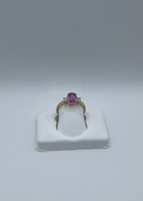 Load image into Gallery viewer, Elegant 18k Yellow Gold Pink Sapphire Ring with 0.20ct Diamonds, Size 6.5
