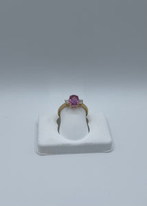 Elegant 18k Yellow Gold Pink Sapphire Ring with 0.20ct Diamonds, Size 6.5