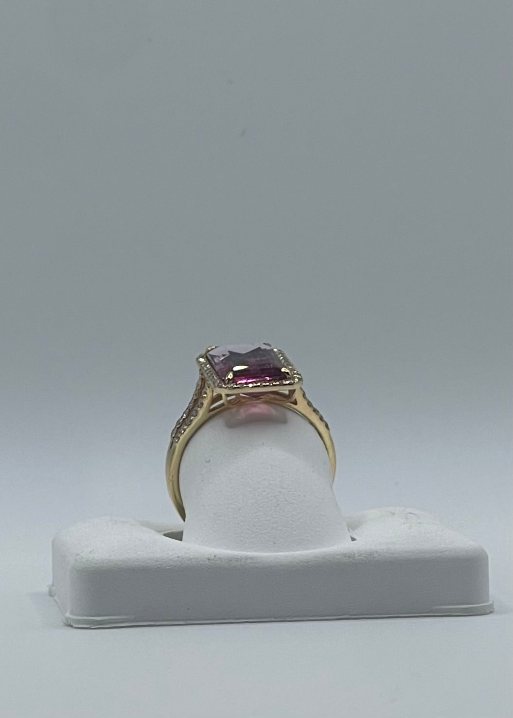 18k Yellow Gold Pink and Lavender Bi-Color Tourmaline & Diamond Ring, Size 7