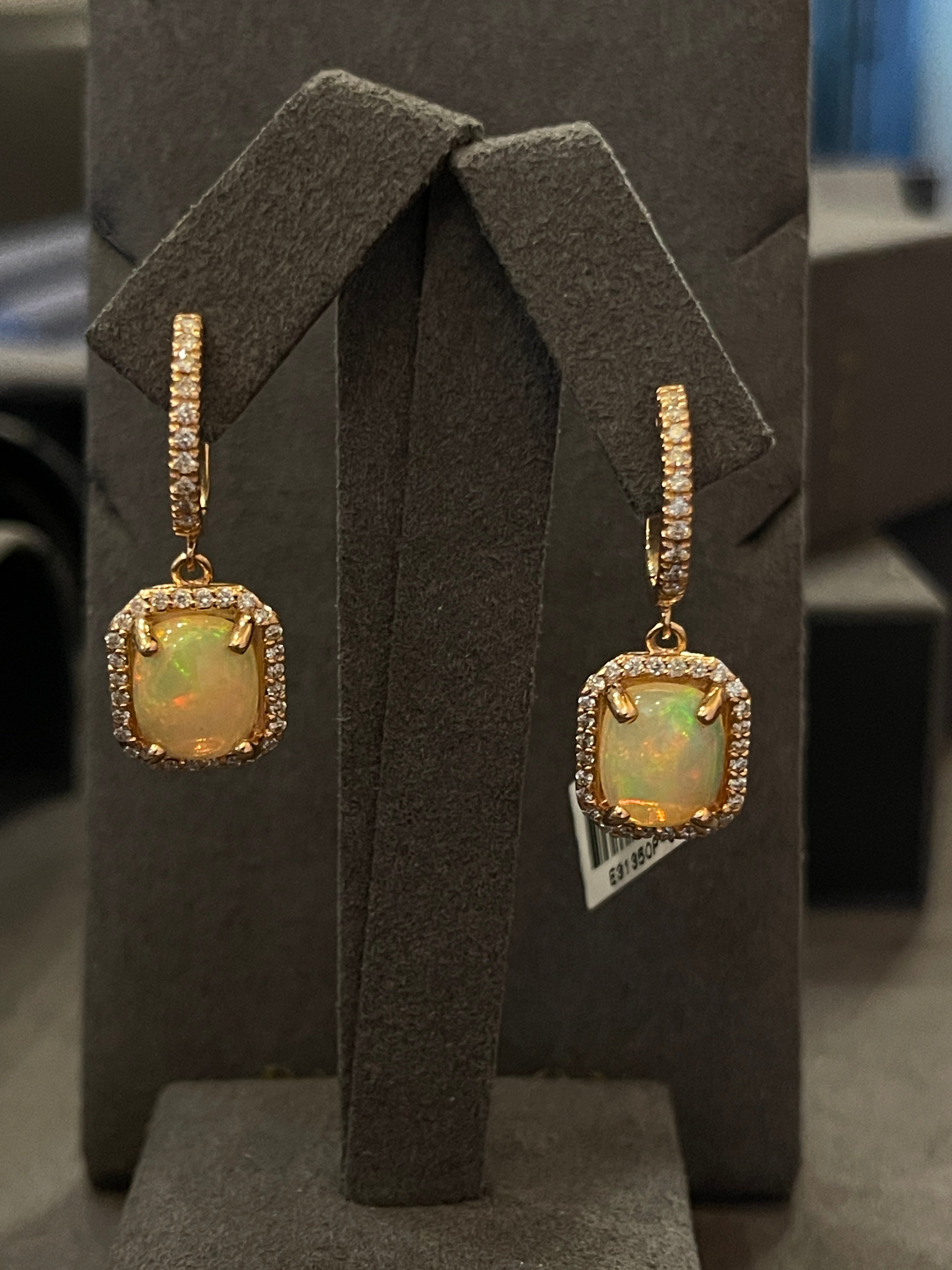 Opal and Diamond Rose Gold Dangle Earrings