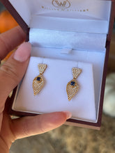 Load image into Gallery viewer, 18K Yellow Gold Diamond Pavé and Sapphire Dangle Earrings
