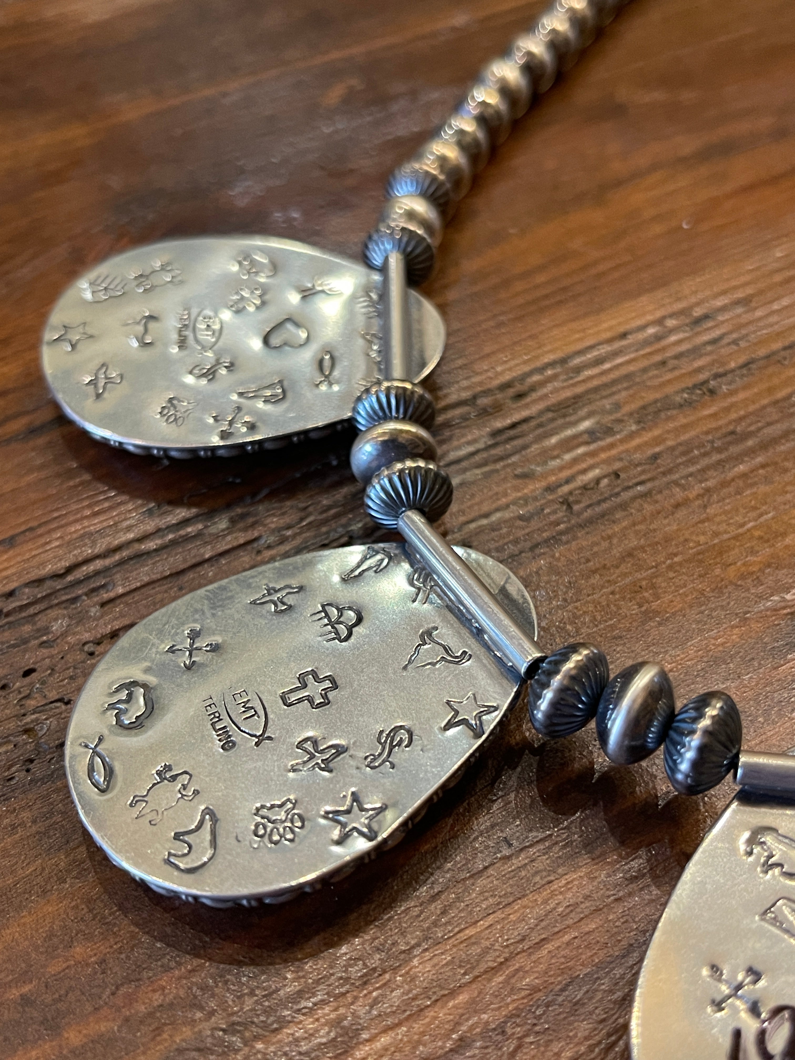 Handcrafted EMT Signed  5-Stone Turquoise and Navajo Pearl Necklace