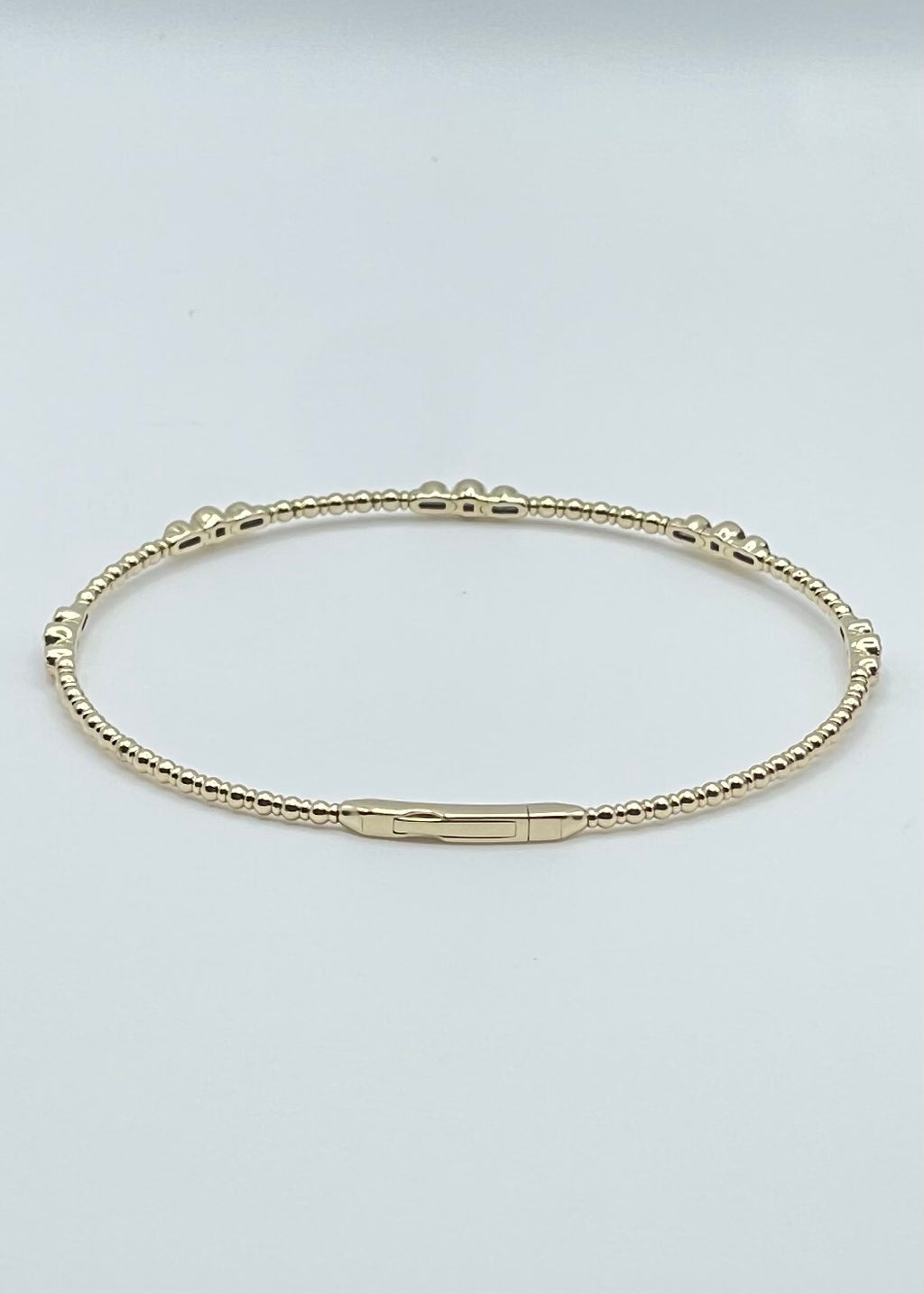 Bezel Set Beaded 14K Yellow Gold and Diamond Flexi Bangle - 0.34ctw