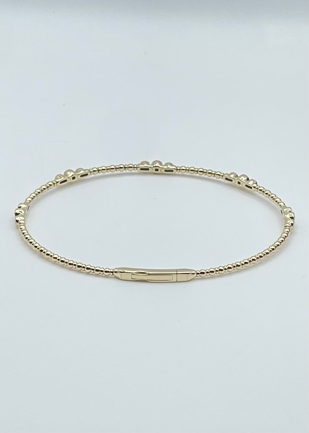 Bezel Set Beaded 14K Yellow Gold and Diamond Flexi Bangle - 0.34ctw