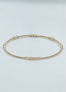 Bezel Set Beaded 14K Yellow Gold and Diamond Flexi Bangle - 0.34ctw