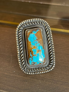 Calvin Martinez Rectangular Royston Turquoise Ring, Size 10