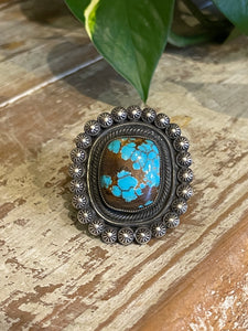 Calvin Martinez Navajo Handmade Sterling Silver Royston Turquoise Ring, Size 8