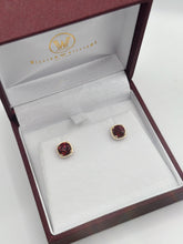 Load image into Gallery viewer, 14K Yellow Gold Checkerboard-Cut Red Garnet Studs
