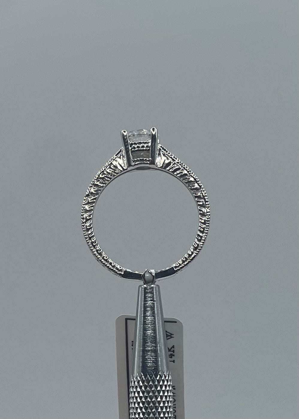 Classic 14K White Gold Round-Cut Diamond Engagement Ring with Engraved Band - 0.97 Carat, Lab F VS1