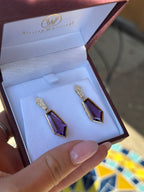 18K Yellow Gold Purple Amethyst and Diamond Drop Earrings