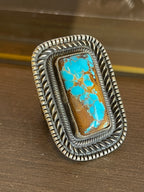 Calvin Martinez Rectangular Royston Turquoise Ring, Size 10