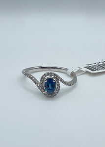 14k White Gold Oval Sapphire and Diamond Ring