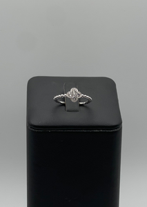 14k White Gold Diamond Quatrefoil Ring - Beaded Band Design with Intricate Detailing