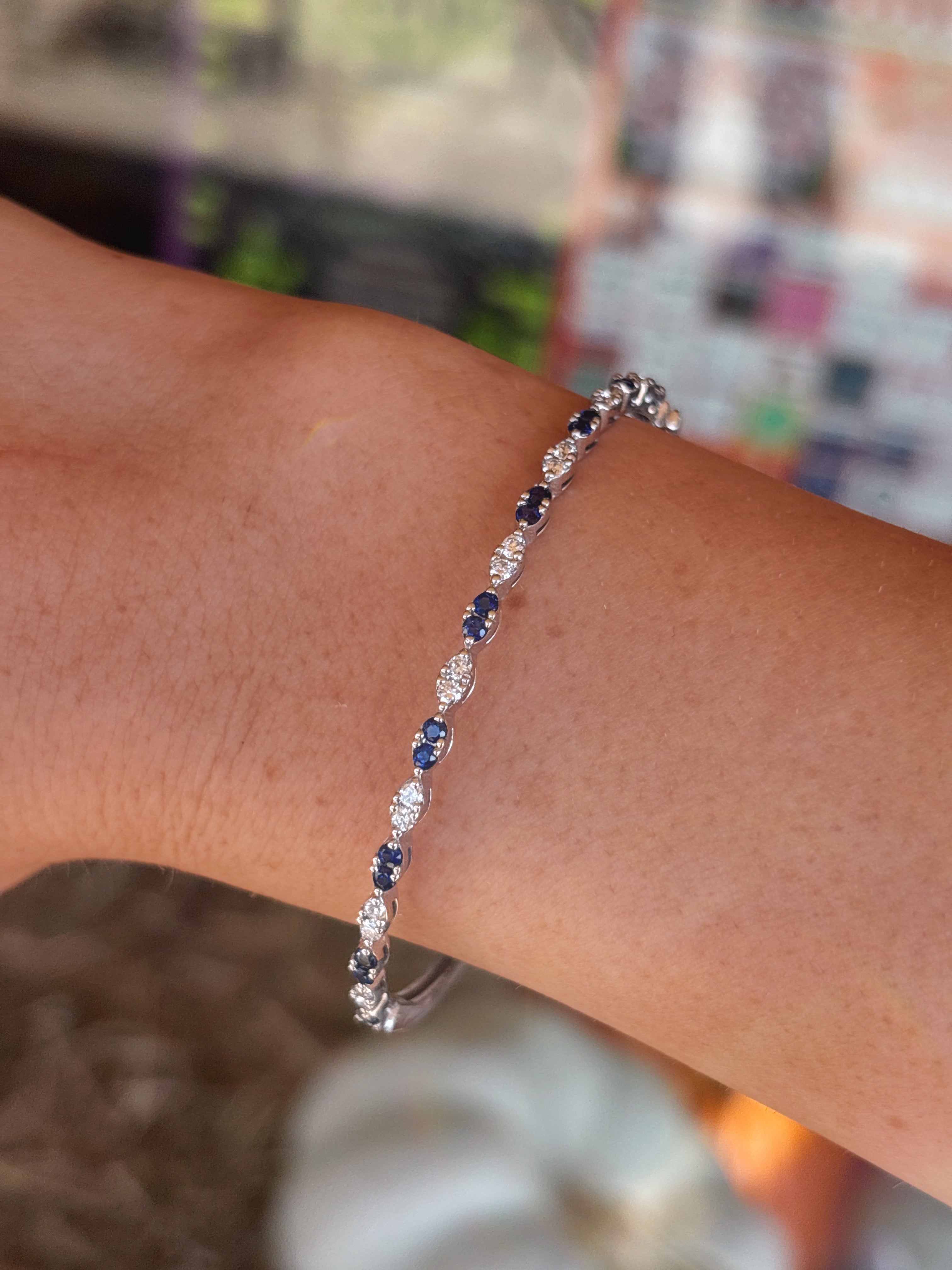 18K White Gold Sapphire and Diamond Alternating Bracelet