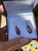 Load image into Gallery viewer, 18K Yellow Gold Purple Amethyst and Diamond Drop Earrings
