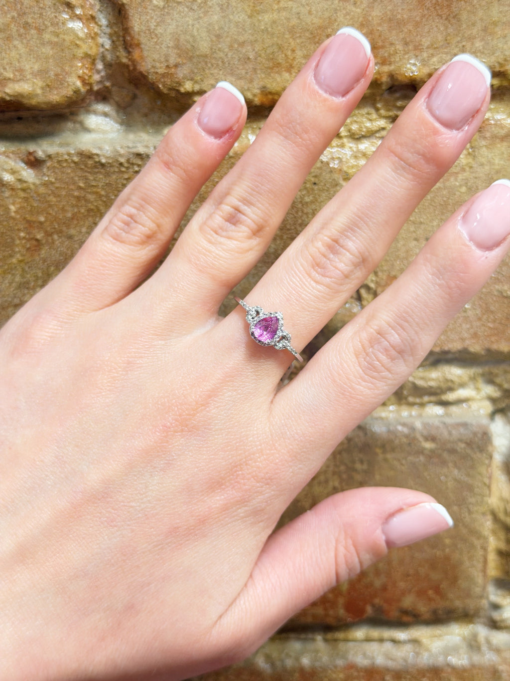 Pink Sapphire Diamond Halo Ring