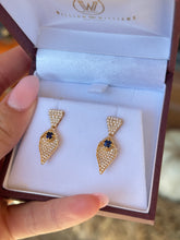 Load image into Gallery viewer, 18K Yellow Gold Diamond Pavé and Sapphire Dangle Earrings
