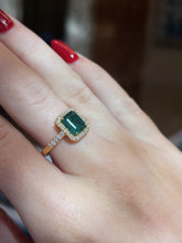 Load image into Gallery viewer, 18K Yellow Gold Emerald and Diamond Halo Ring
