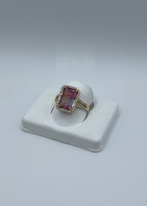 18k Yellow Gold Pink and Lavender Bi-Color Tourmaline & Diamond Ring, Size 7