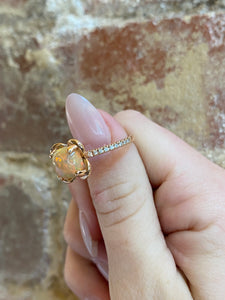 Ethiopian Opal & Diamond 14K Rose Gold Ring – Size 6.75