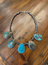 Load image into Gallery viewer, Handcrafted EMT Signed  5-Stone Turquoise and Navajo Pearl Necklace

